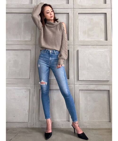 GYDA（ジェイダ）の「ミドルウエストサイドリップドスキニーデニム