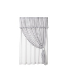 チュールバルーン ダブルカーテン H2000×W1000 ライトグレー（レース