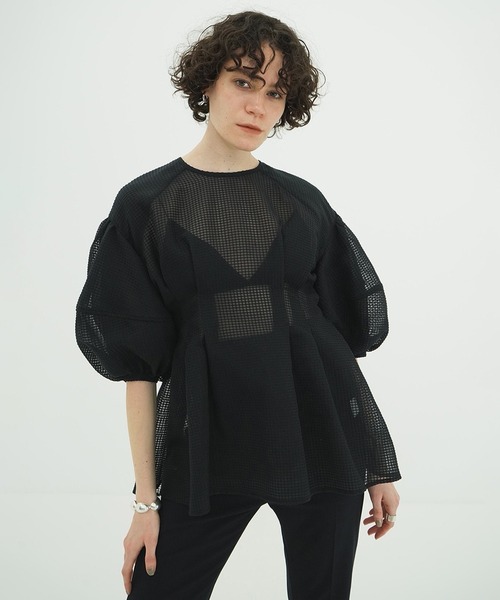 セール】SHEER PLAID VOLUME SLEEVE TOPS（シャツ/ブラウス）｜CLANE
