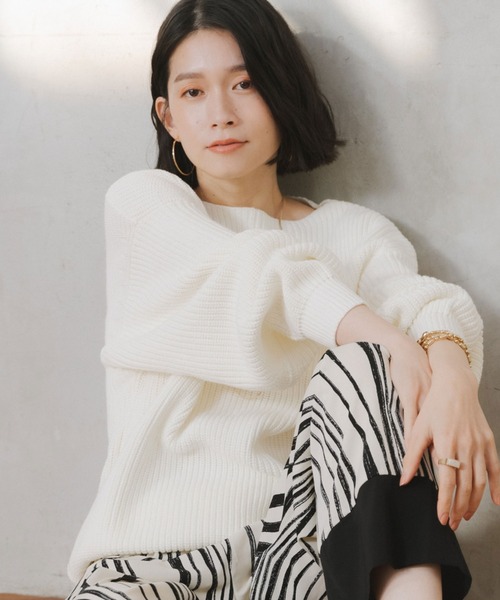 Doux archives（ドゥアルシーヴ）の「片畦ボートネックプルオーバー