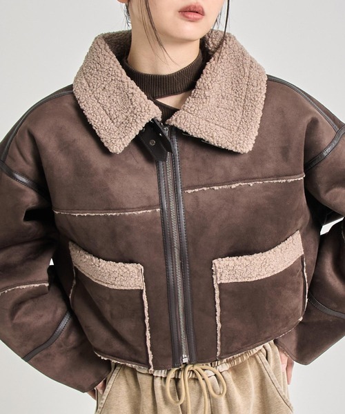 セール】フェイクスウェードショート丈ムートンジャケット（ムートン