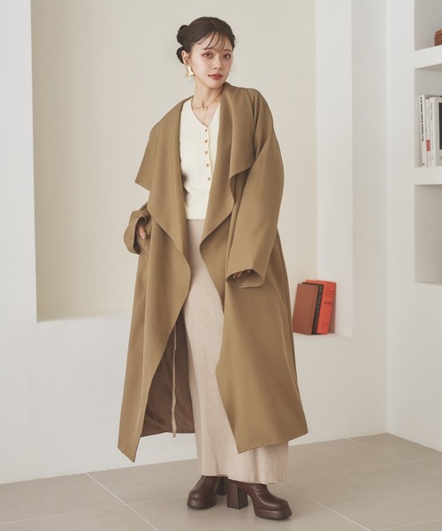 shawl collar belted long coat /ショールカラーベルト付きロング