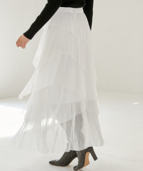 SNIDEL（スナイデル）の「プリーツティアードチュールスカート