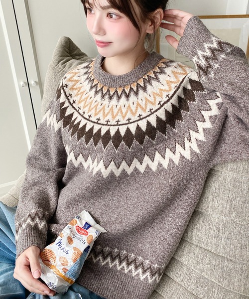 セール】5Gミックスアルパカライク求心ジャガードニットプルオーバー