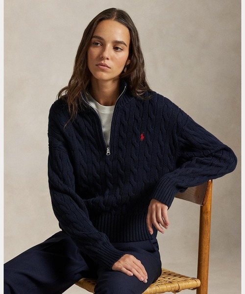 ケーブルニット コットン クォータージップ セーター（ニット/セーター