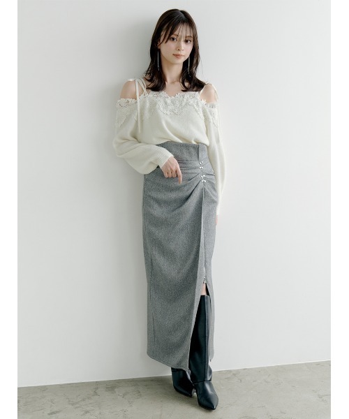 SNIDEL（スナイデル）の「レーストリミングオフショルプルオーバー