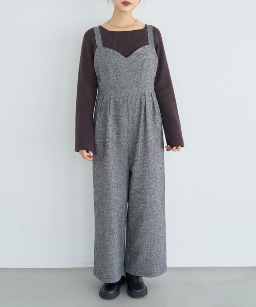 再生産】千鳥柄 ツイードサロペット【585087】（サロペット