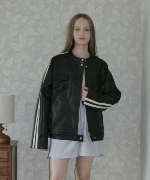 GIUNON（ジウノン）の「double line leather jacket / ダブルライン