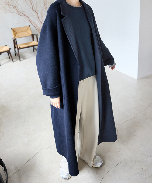 souple wool ダブルフェイスロングコート（チェスターコート）｜SLOBE