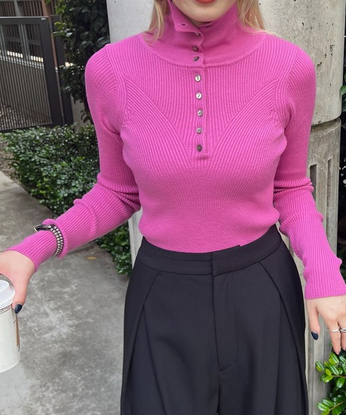UND HIGH NECK BUTTON KNIT TOP（ニット/セーター）｜Ameri（アメリ