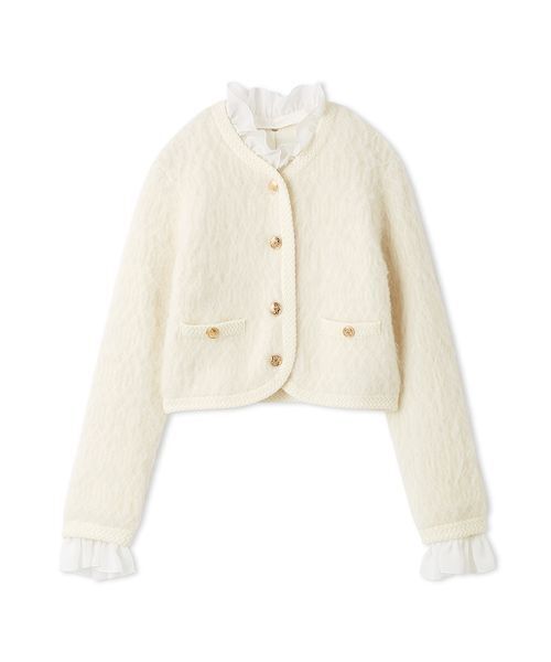 セール】ファーライクフリルニットジャケット（ノーカラージャケット