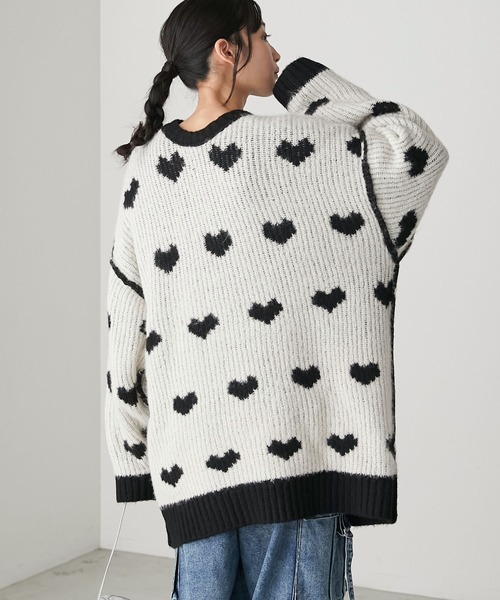 forksy.】オーバーサイズリバーシブルハートニットプルオーバー forksy