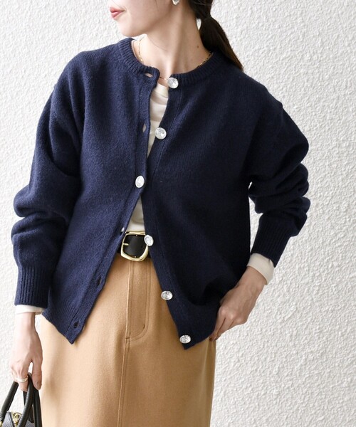 セール】SHIPS any:〈手洗い可能〉ビジュー ボタン クルーネック