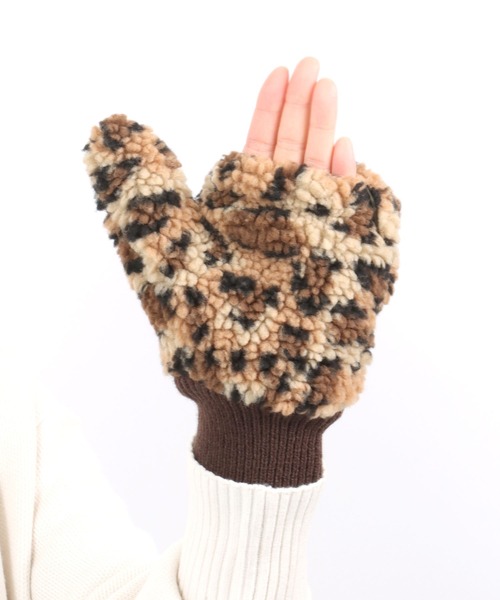 セール】Lee（リー）レオパード柄ボア手袋/グローブ/スマホ対応/指なし