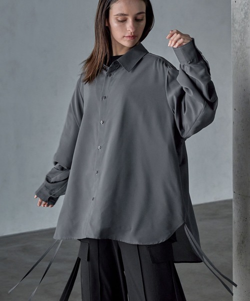 SERACE】Oversize side cord sheer shirt / オーバーサイズサイド