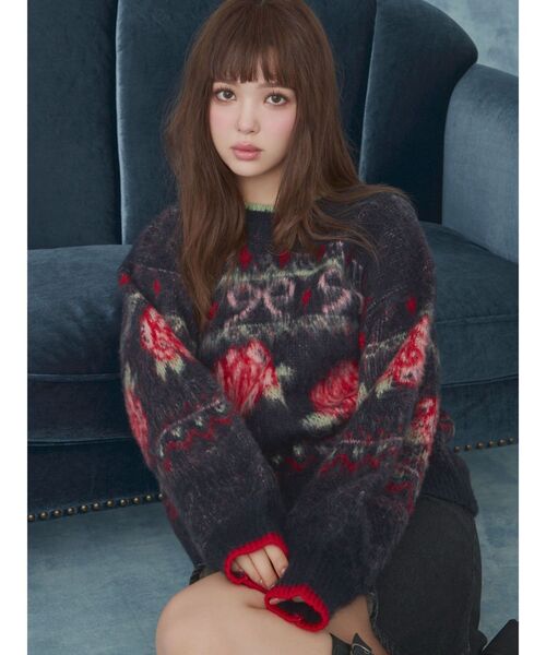 セール】ローズ＆リボンジャガードニット（ニット/セーター