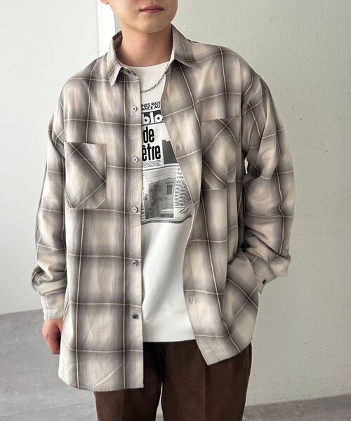 セール】【ユニセックス】オンブレチェックオーバーシャツ（シャツ