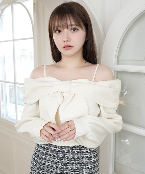 セール】リボンオフショルロングスリーブトップス（シャツ/ブラウス