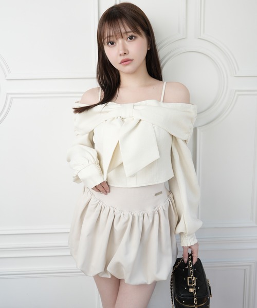 セール】リボンオフショルロングスリーブトップス（シャツ/ブラウス