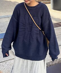 ニット/セーター（ブルー・ネイビー/青色系・花柄・ボタニカル柄