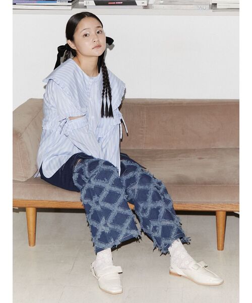 merry jenny（メリージェニー）の「フリンジデニムribbonパンツ