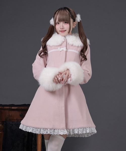 ファーカラー付きリボンフレアコート（その他アウター）｜Pal elfy