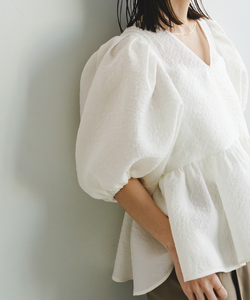 セール】《追加》【洗える】シアーノイズジャガードブラウス（シャツ