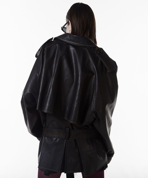 JOSEMOON/ジョゼムーン】FAUX LEATHER TRENCH JACKET/フォーレザー