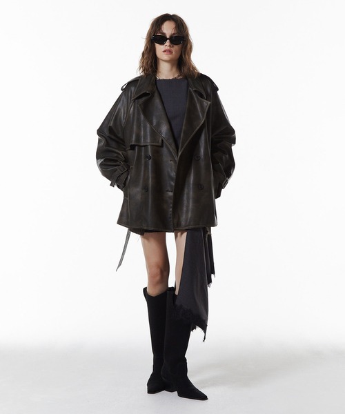 JOSEMOON/ジョゼムーン】FAUX LEATHER TRENCH JACKET/フォーレザー