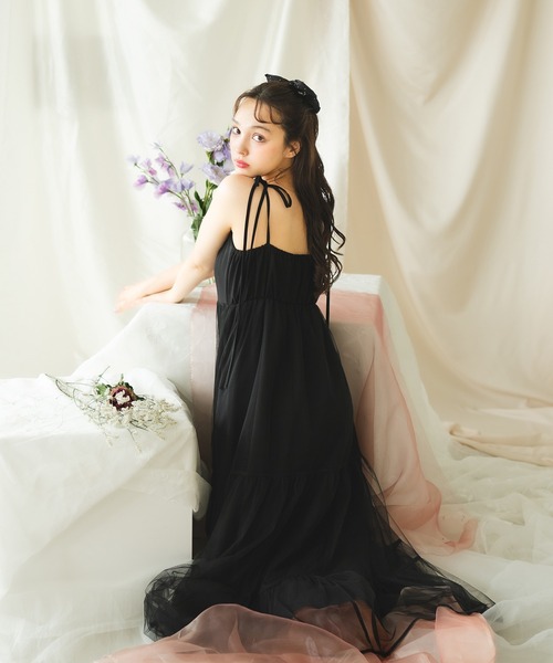 fupel（フぺル）の「switched tulle ribbon cami dress / 切り替え