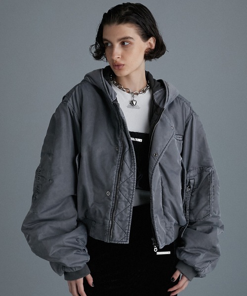 フーデッドショートボンバージャケット / Hooded Short Bomber Jacket