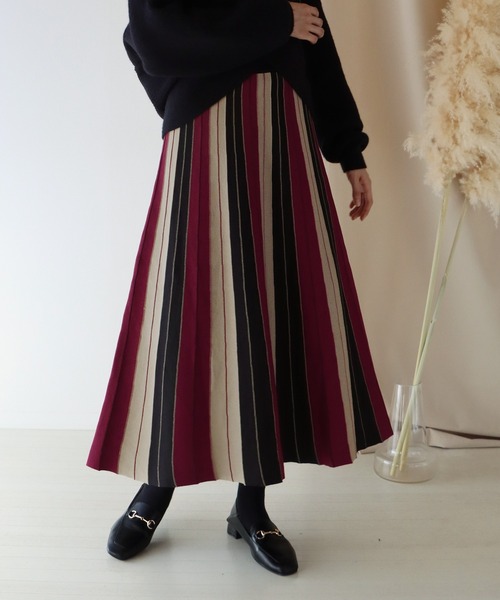 新色追加/10色展開》配色ストライプニットスカート（スカート