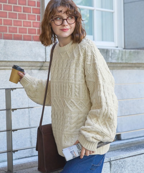 ケーブルアランニットプルオーバー（ニット/セーター）｜MONO-MART