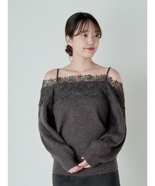 SNIDEL（スナイデル）の「レーストリミングニットプルオーバー（ニット