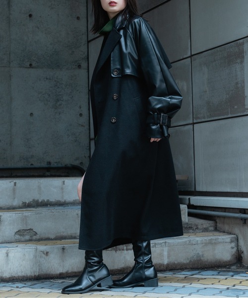 Ellno Loset（エルノロゼット）の「ビーガンレザー切り替えトレンチ