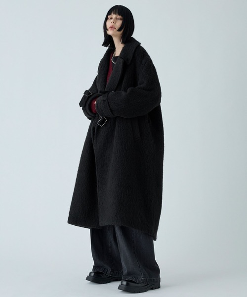 VELNUS】Long shaggy loose tyrocken coat/ロングシャギールーズタイ