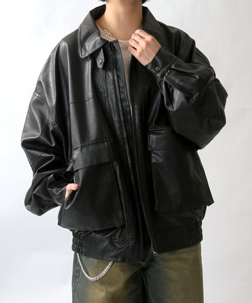 セール】Vintage-like synthetic leather A-2 jacket/ヴィンテージ