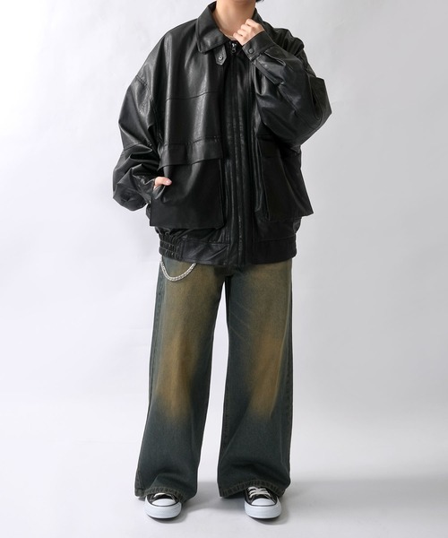 セール】Vintage-like synthetic leather A-2 jacket/ヴィンテージ