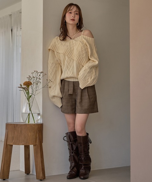 mideal（マイディール）の「one shoulder cable knit / ワンショル
