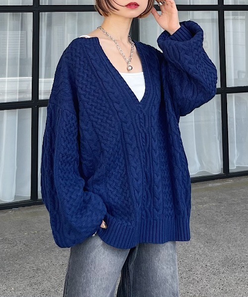 手洗い可能〉WEB限定アイテム / ケーブルVネックプルオーバー（ニット