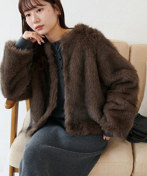 セール】【WEB限定】ノーカラーファージャケット（ブルゾン）｜DISCOAT