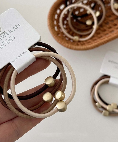 セール】ゴールドミニパーツ付きヘアゴム 4本セット（ヘアゴム