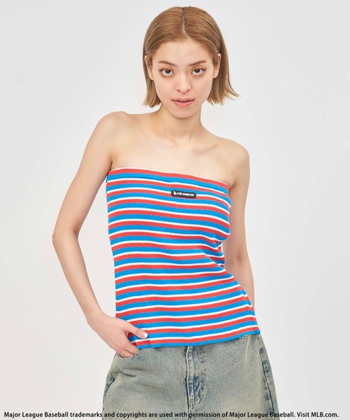 セール】【MLB】パット付きマルチボーダーベアトップ（チューブトップ