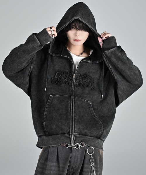 heavy weight logo semi short vintage double zip parker