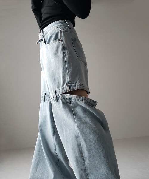 選べる3サイズ 】バックオープンカットアウトウォッシュワイドデニム