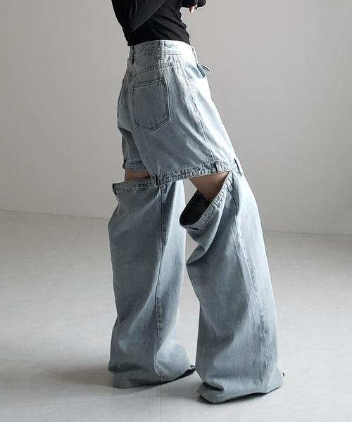 選べる3サイズ 】バックオープンカットアウトウォッシュワイドデニム