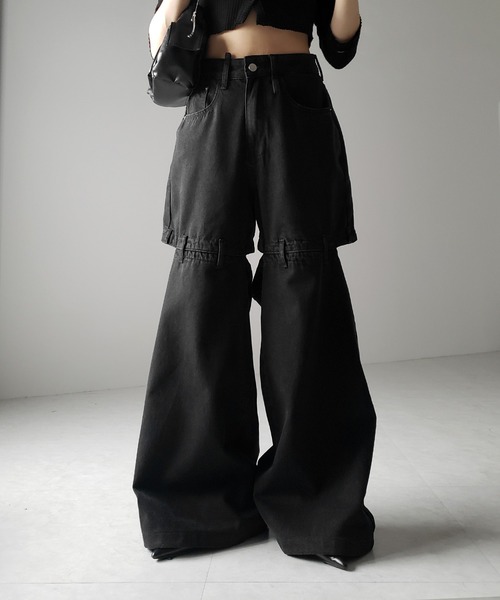 選べる3サイズ 】バックオープンカットアウトウォッシュワイドデニム
