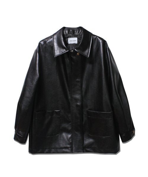 セール】オーバーサイズレザージャケット（ブラック）（ライダース