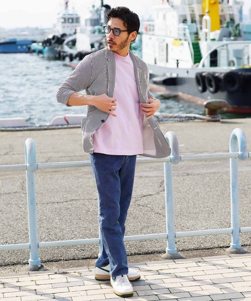 シアサッカー 7分袖 サマー テーラードジャケット（テーラード