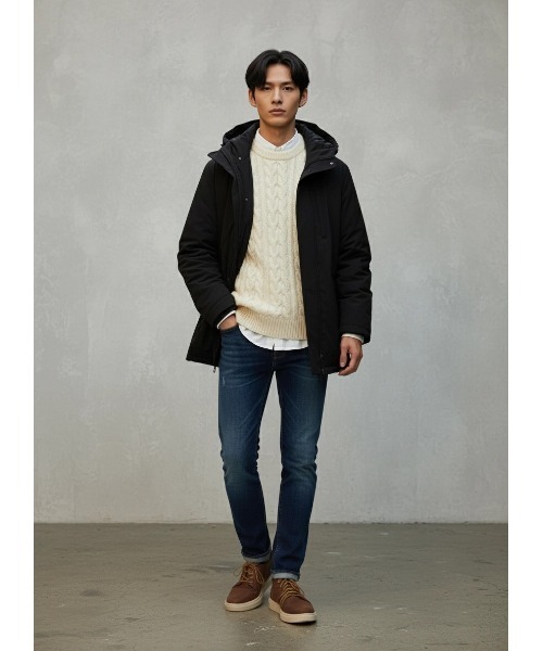 セール】オールウエザーテックス フード付きハイブリッドダウンコート